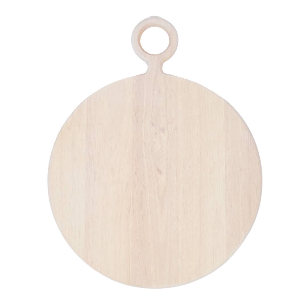 Round Cheese Board with Handle | White-Washed Wood