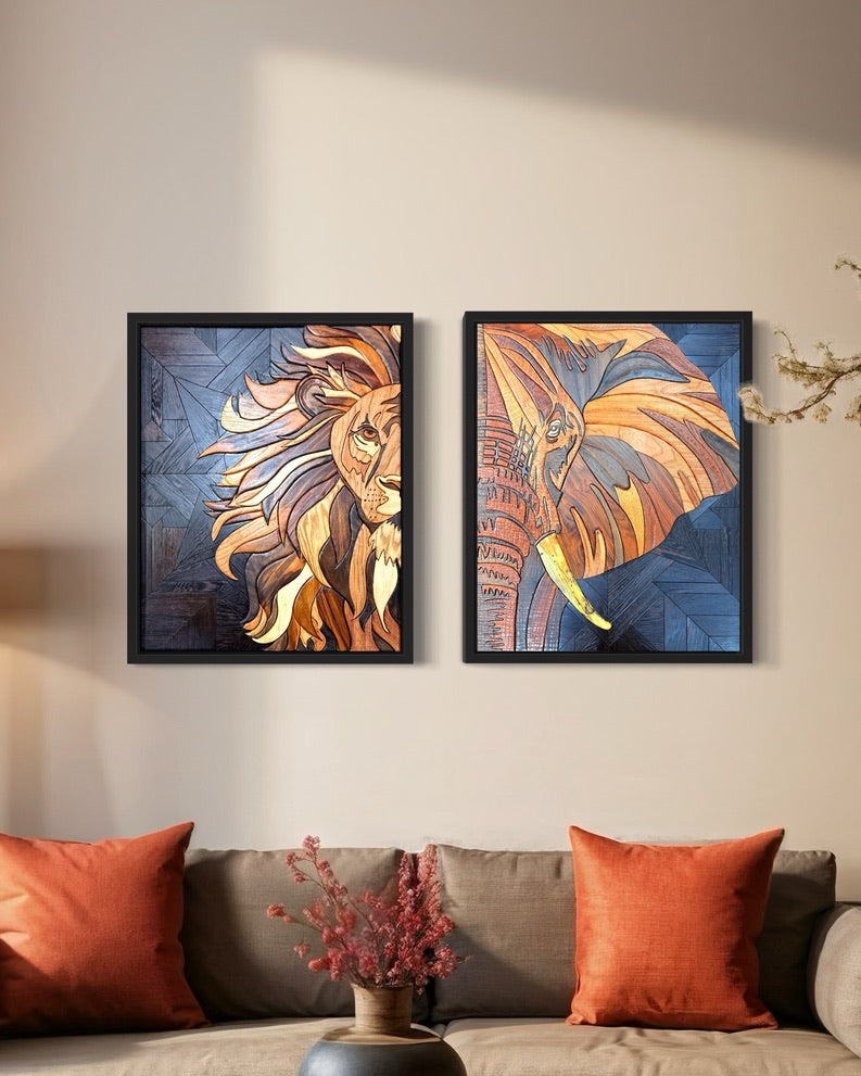 Majestic Elephant Wood Hand-crated Wall Art