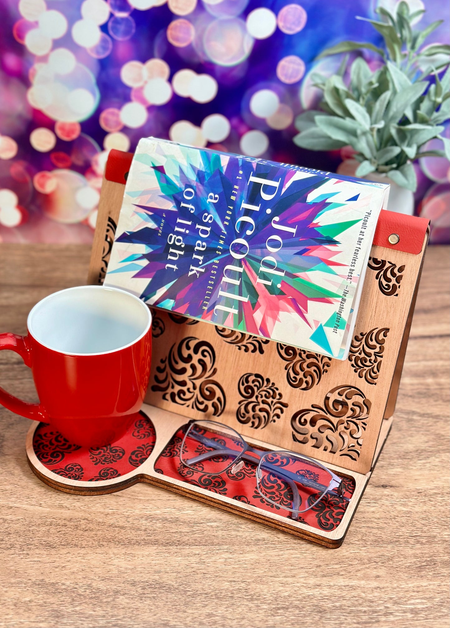 Book Rest and Page Holder - Heart Swirls Valentine’s Edition Wooden Book Valet
