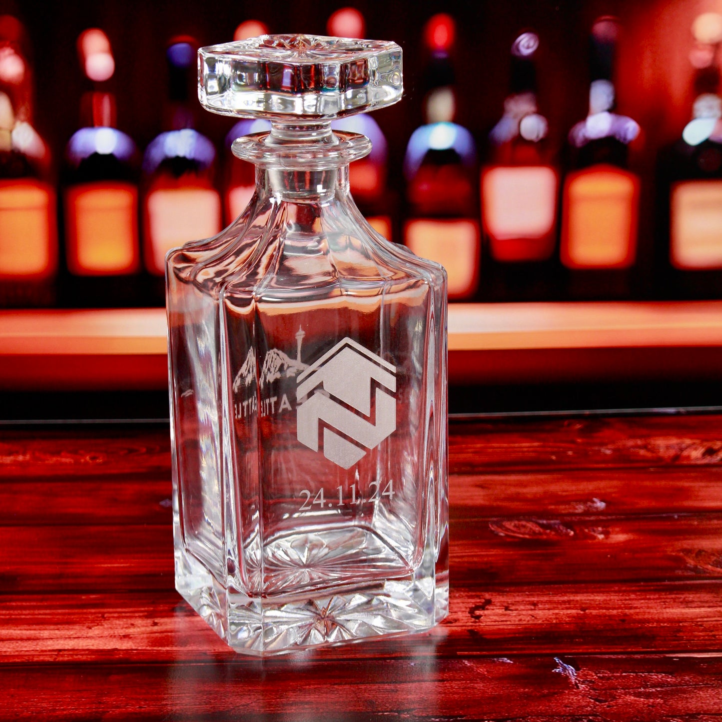 Custom Engraved Whiskey Decanter and Glass Set