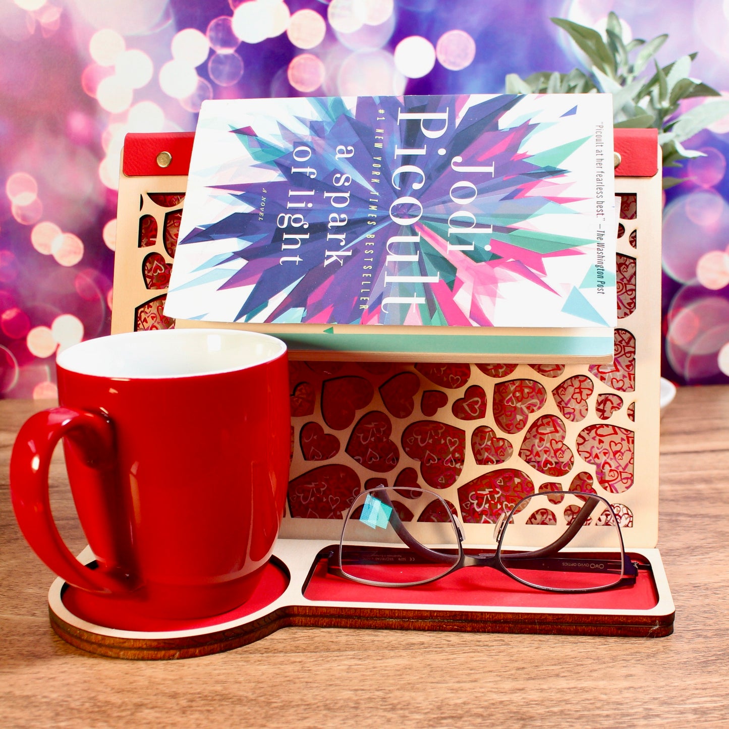 Large Hearts Book Rest and Page Holder - Valentine’s Edition Wooden Book Valet