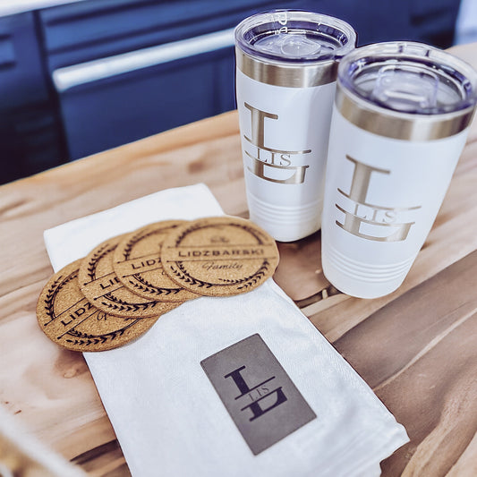 Cork Coasters with Kitchen Towels and Tag - Custom Realtor Gift Set