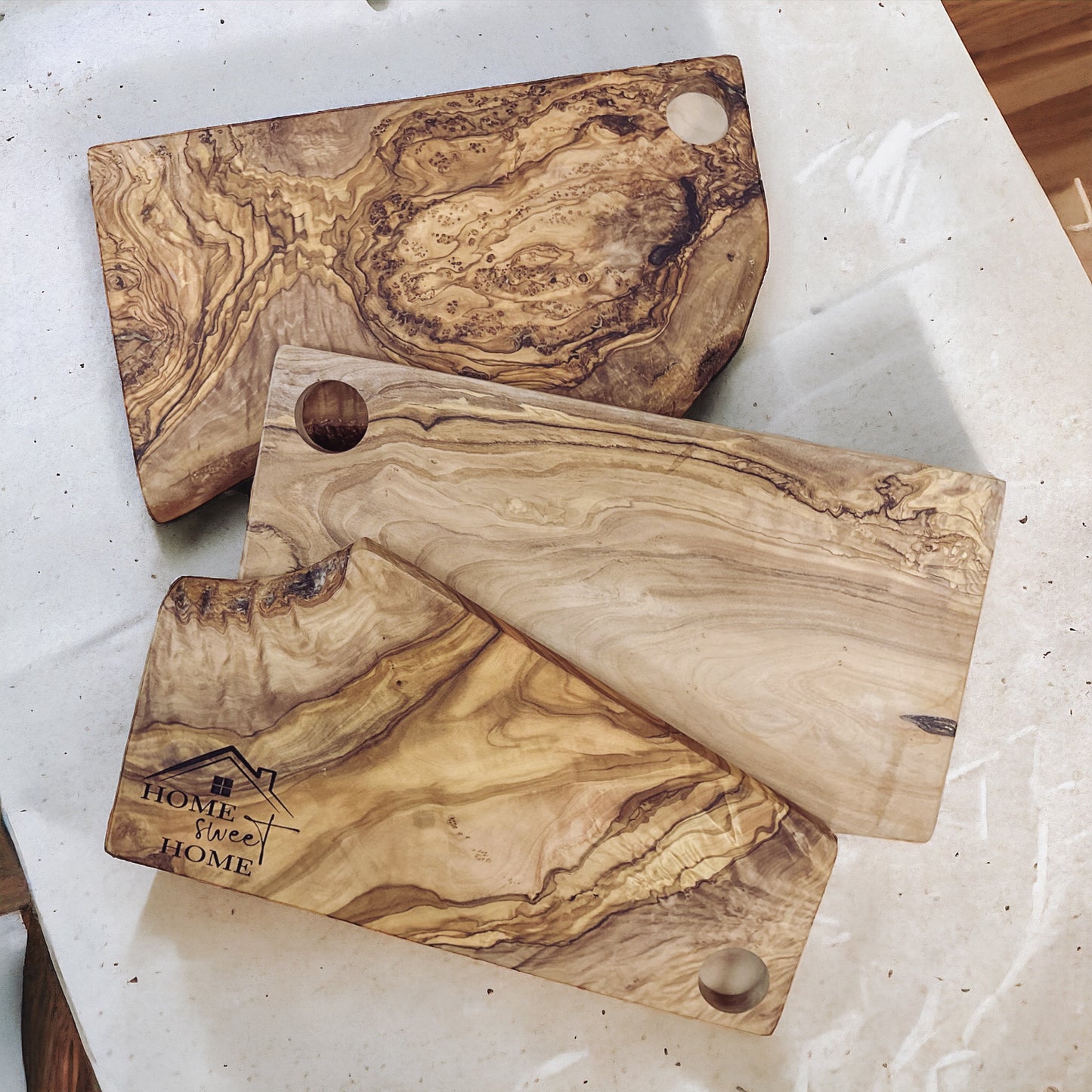 Engraved Olive Wood Charcuterie Board - Live Edge