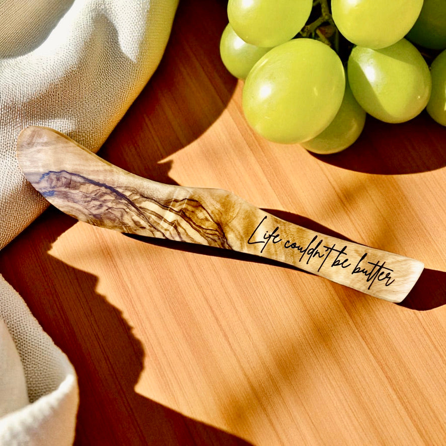 Custom Olive Wood Butter / Spreader Knife – Personalized Engraved Gift
