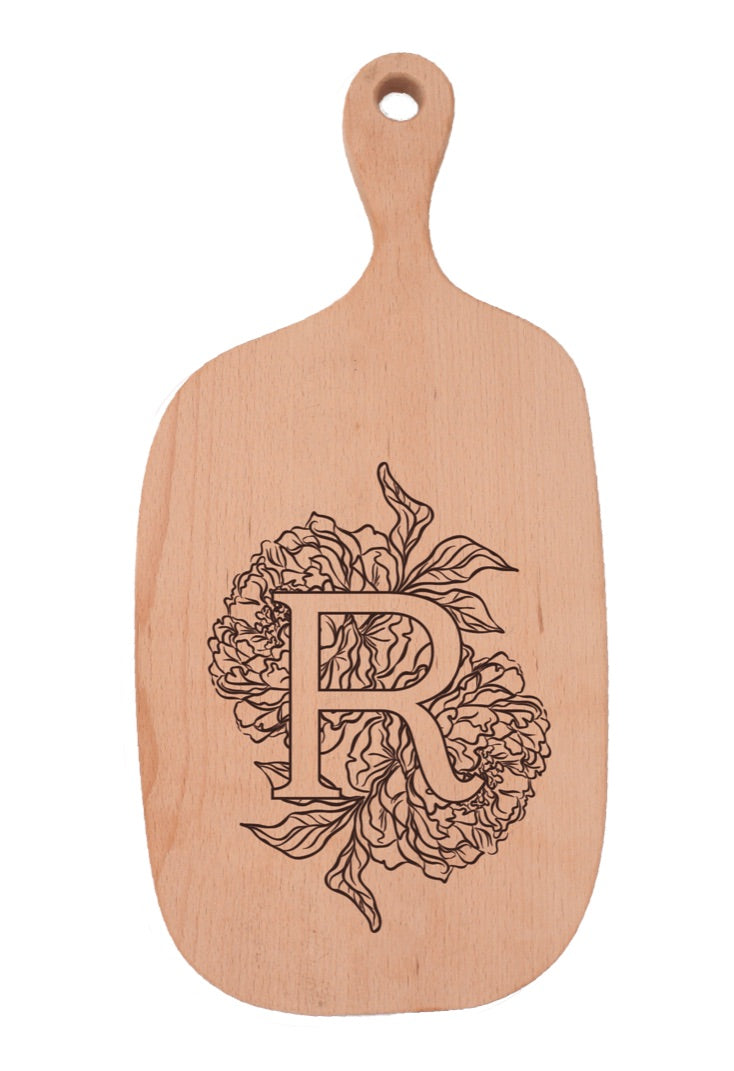 Peony Initial Engraved Cutting Board