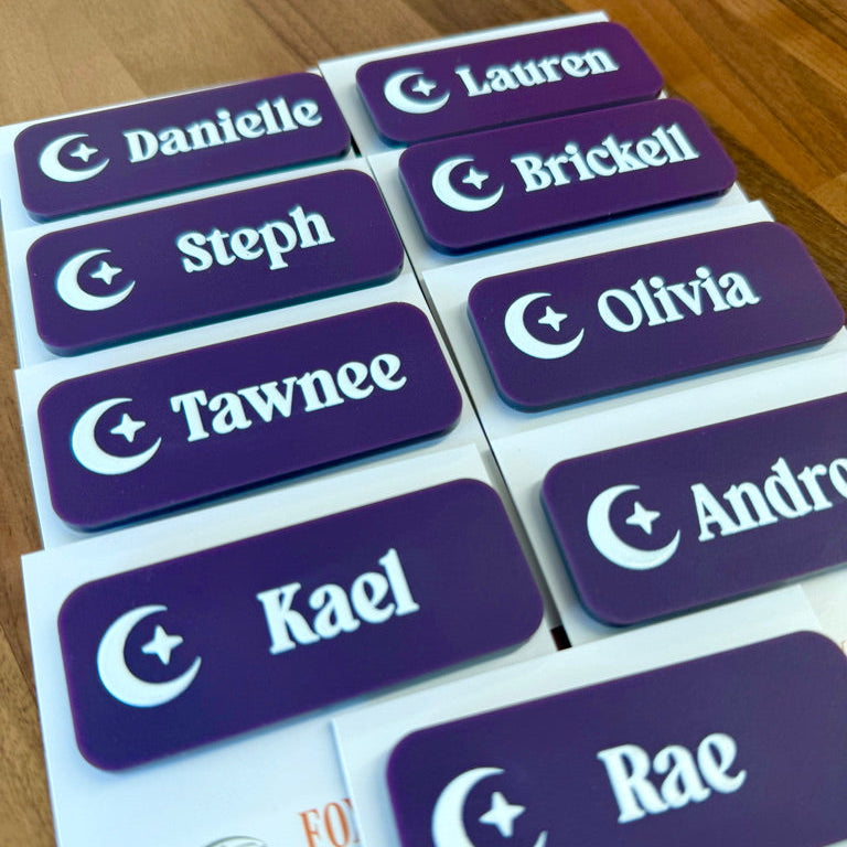 Custom Engraved Name Tags – Magnetic or Pin Back Options