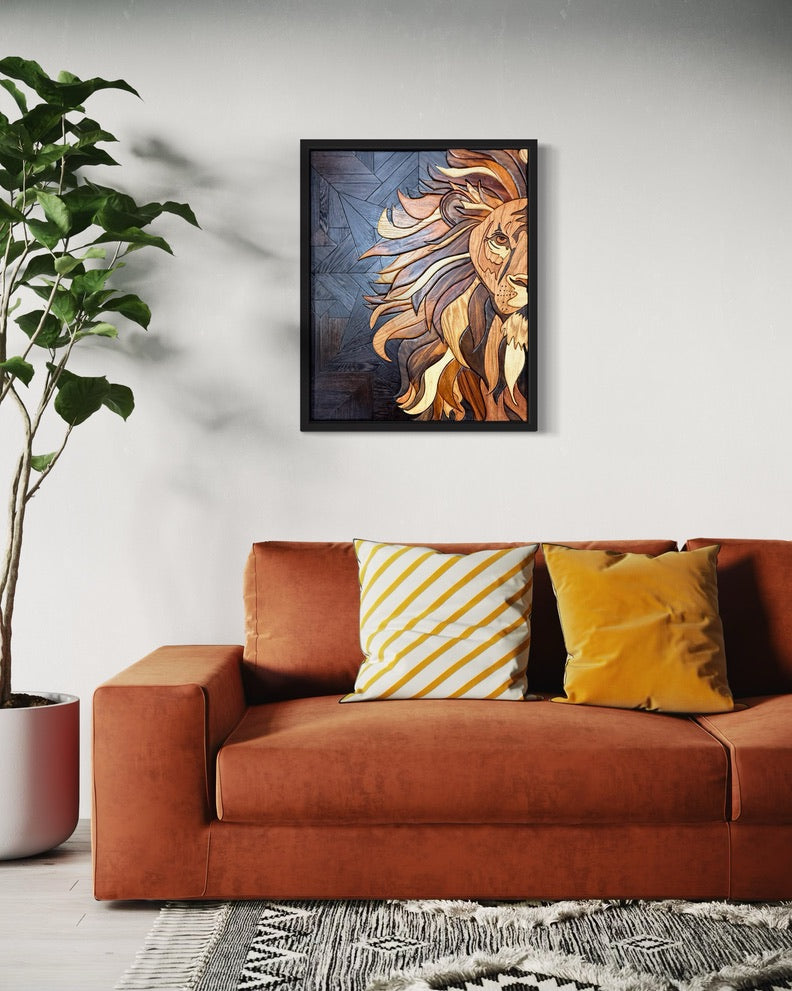 King of the Jungle - Lion Wood Hand-crated Wall Art