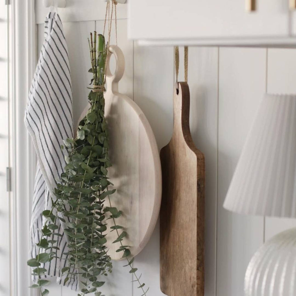 Round Cheese Board with Handle - White-Washed Wood