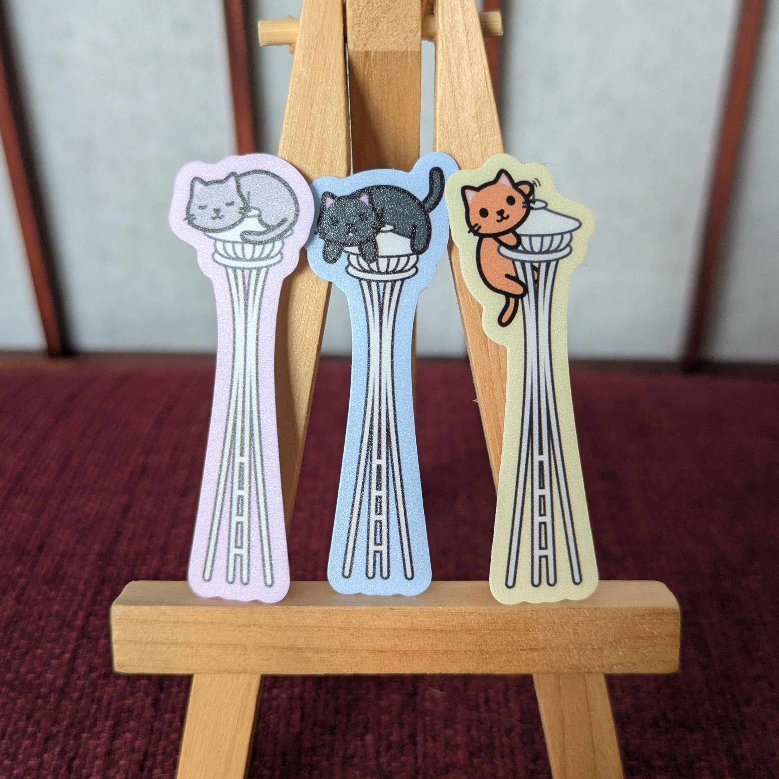 Cats on the Space Needle Seattle Vinyl Waterproof Sticker