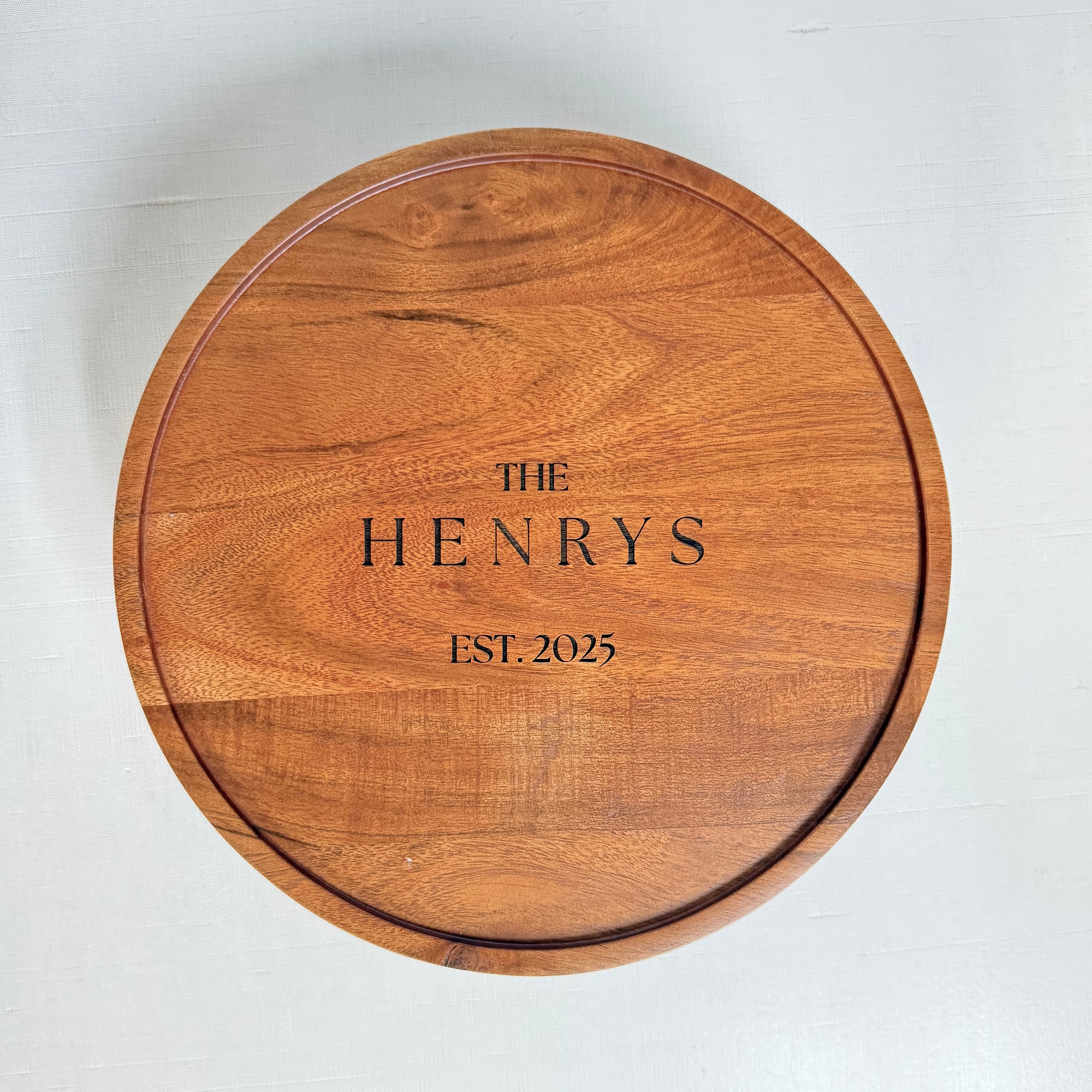Personalized Wood Cake Stand – Custom Engraved Pedestal Platter
