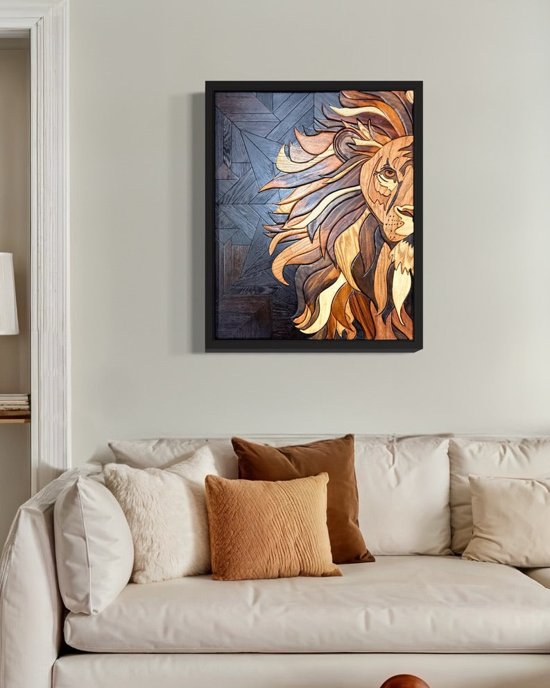 King of the Jungle - Lion Wood Hand-crated Wall Art