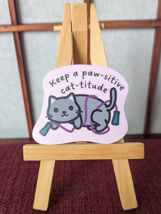 Keep a pawsitive cattitude cat pun vinyl waterproof sticker