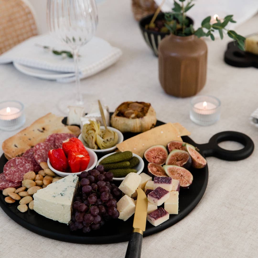 Round Cheese Board with Handle - Black Charcuterie Board
