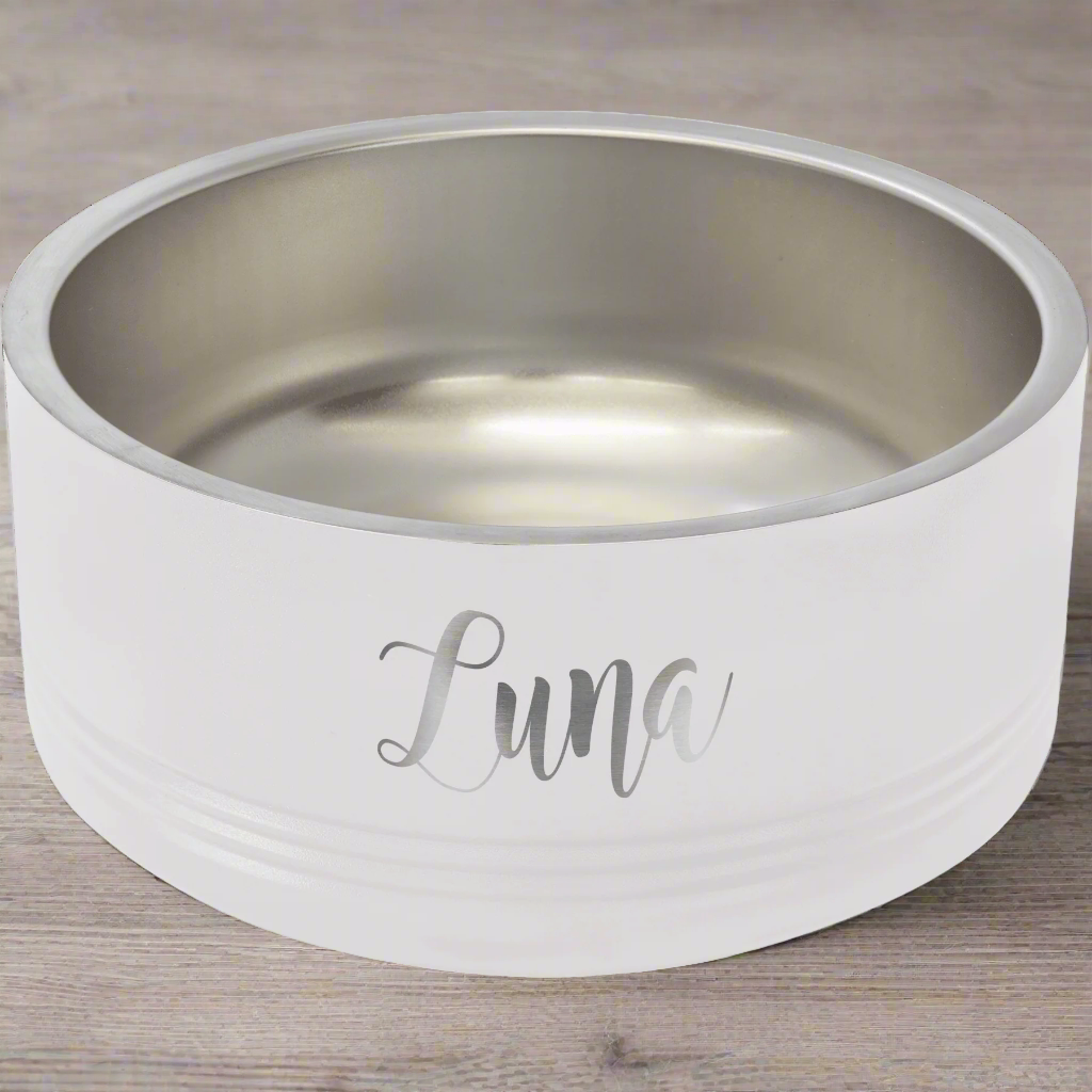 Personalized stainless steel dog bowl