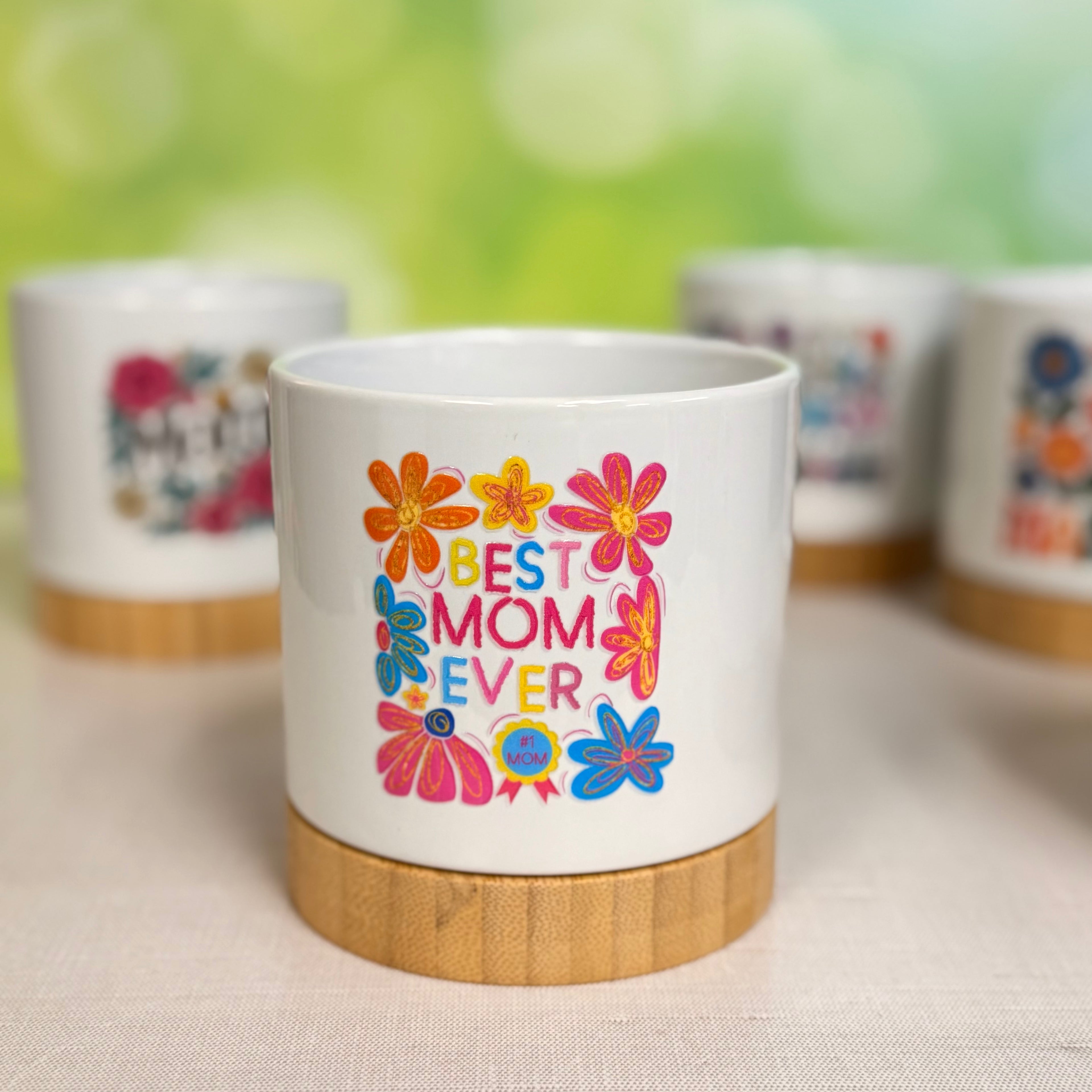 Mum Base Floral Mom Planters with Bamboo Base – Cute Gifts for Mom – Foxwood ...