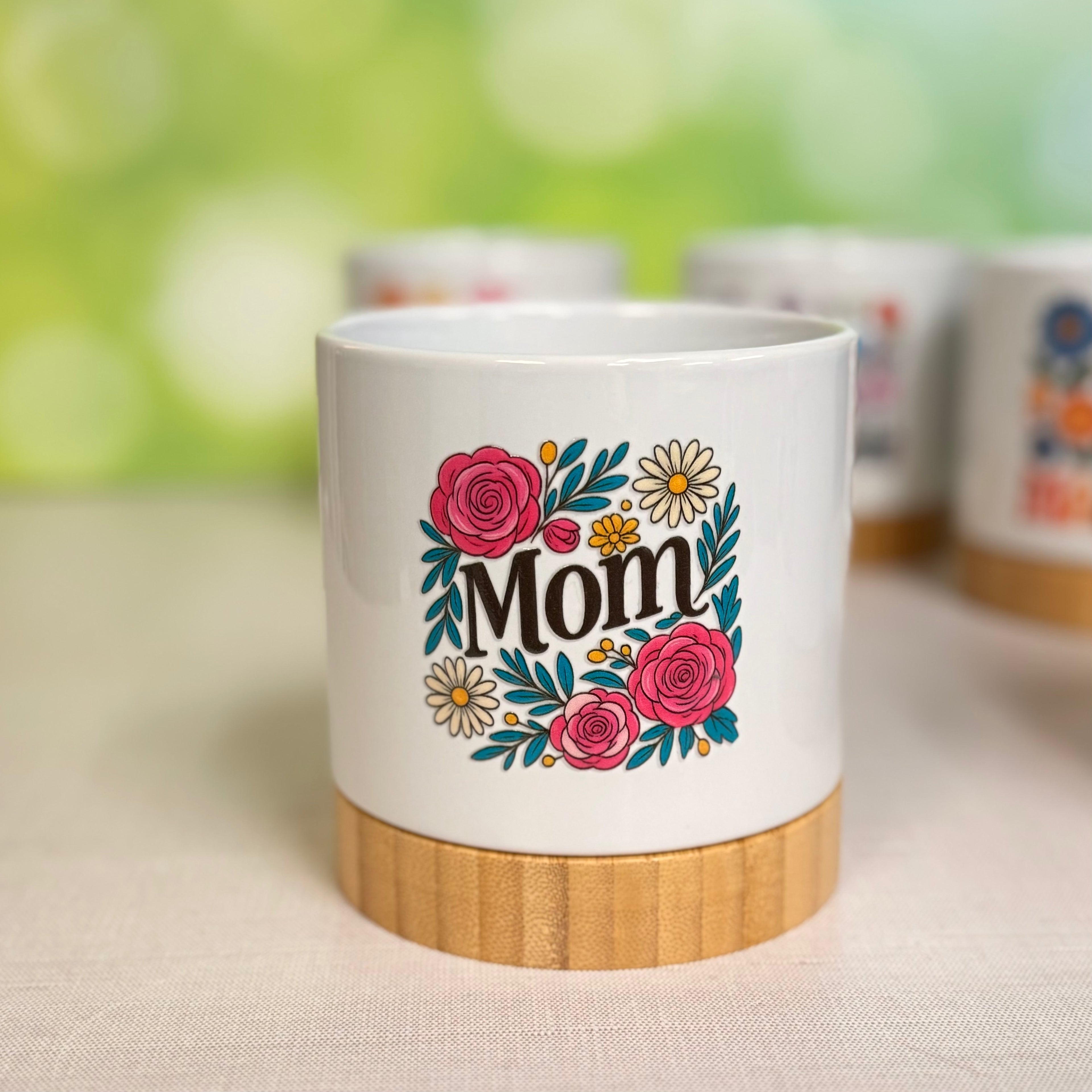 Floral Mom Planters with Bamboo Base – Cute Gifts for Moms