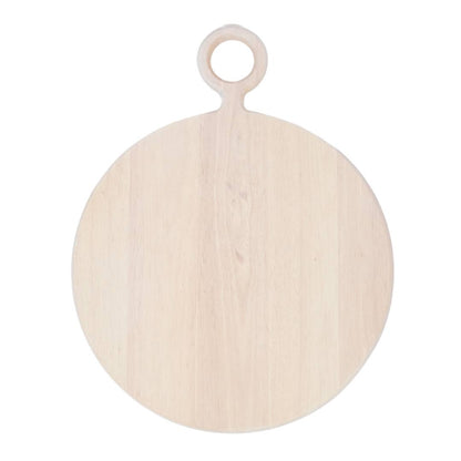 Round Cheese Board with Handle | White-Washed Wood