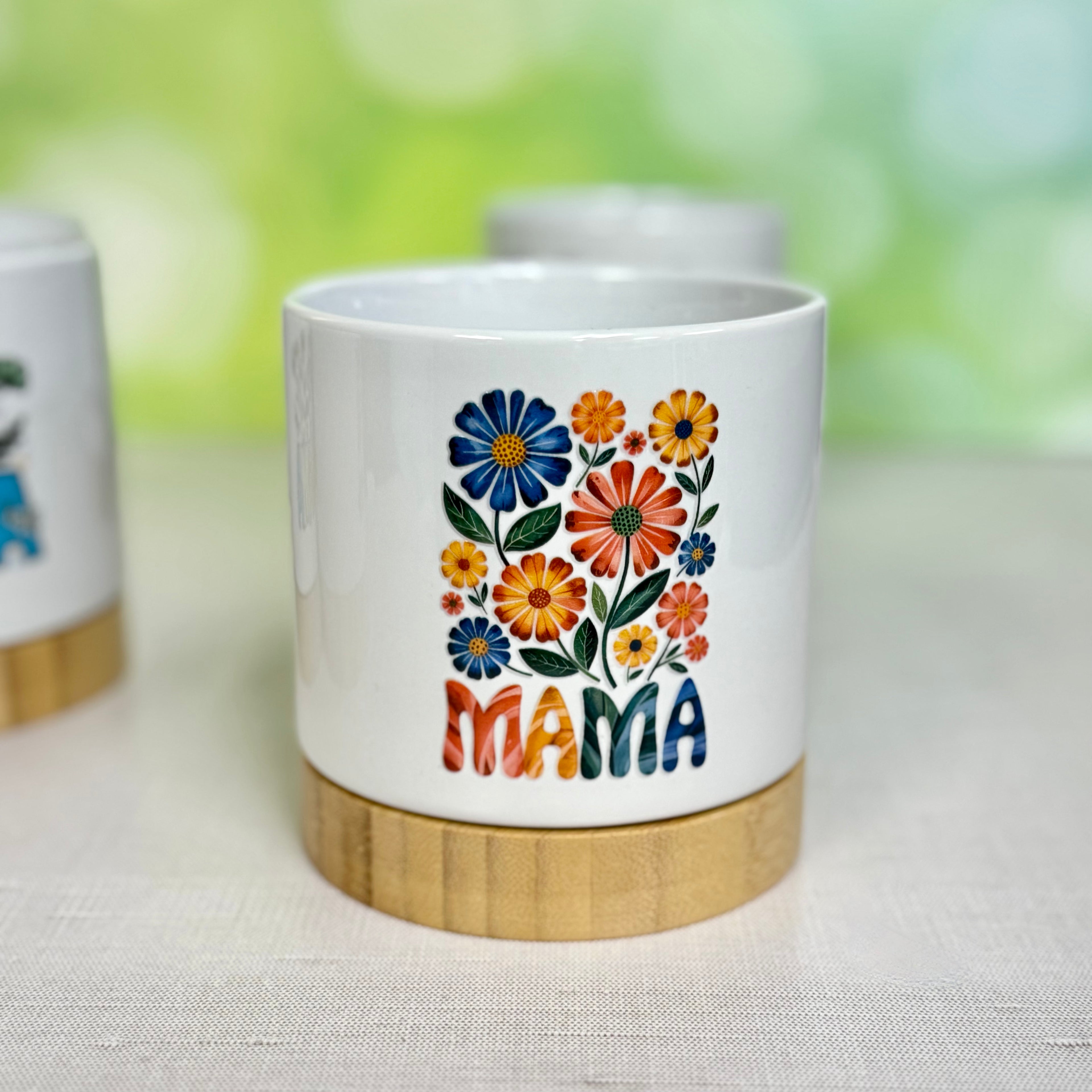 Floral Mom Planters with Bamboo Base – Cute Gifts for Moms