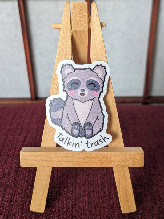 Talking trash raccoon pun vinyl waterproof sticker