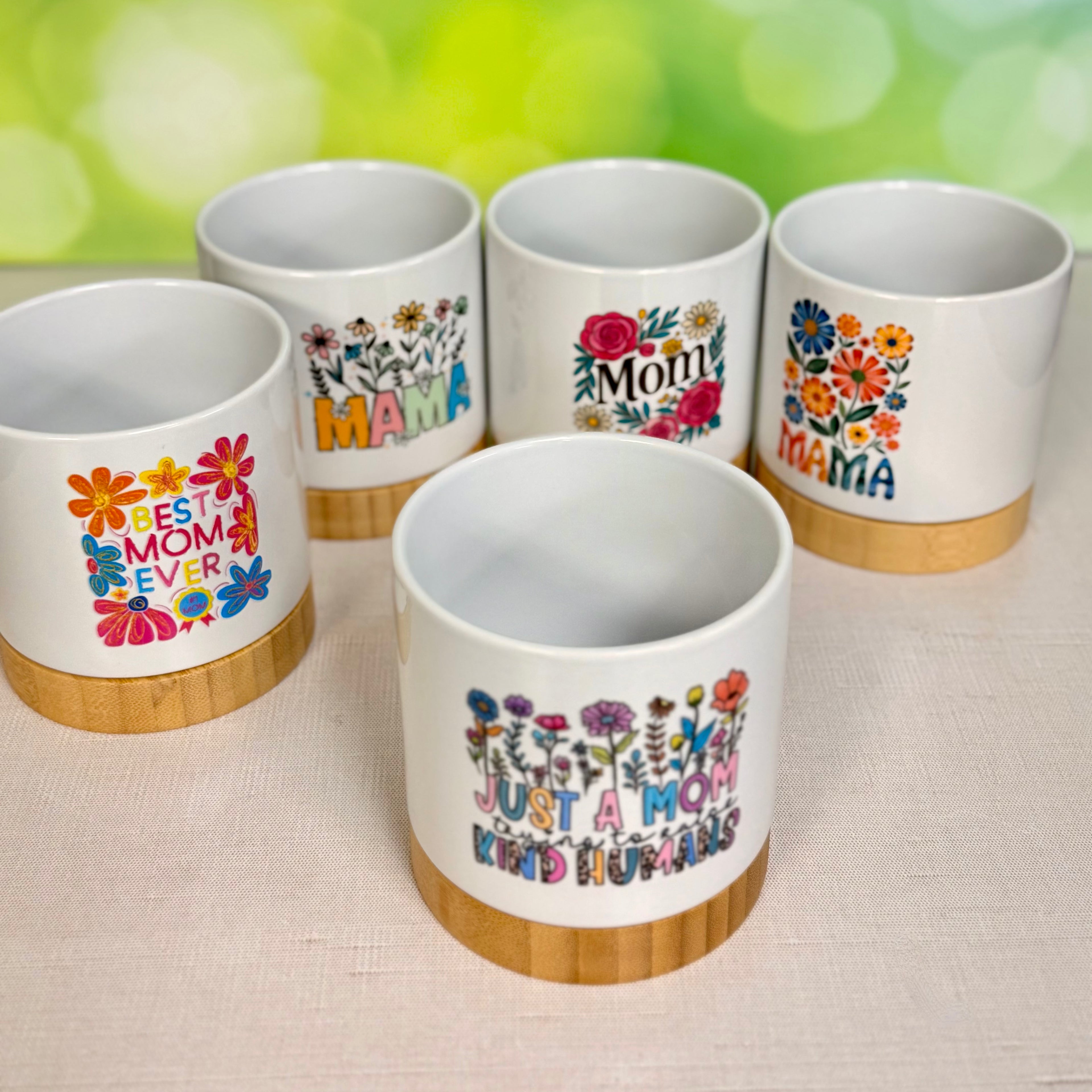 Floral Mom Planters with Bamboo Base – Cute Gifts for Moms