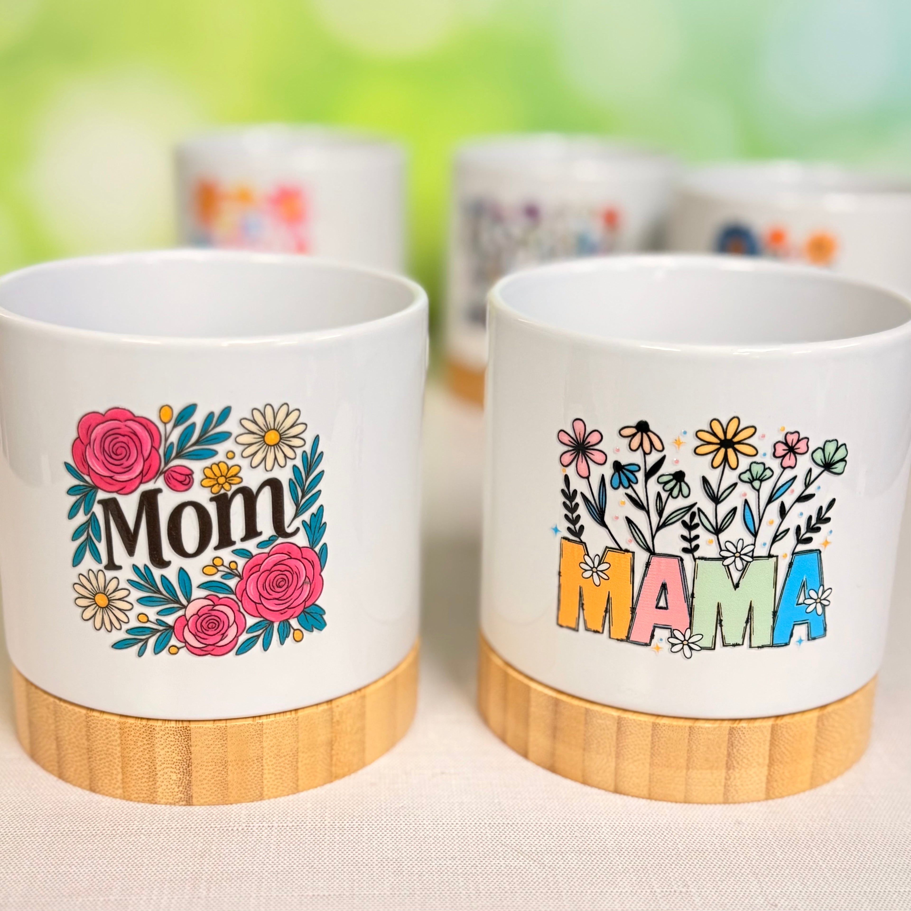 Floral Mom Planters with Bamboo Base – Cute Gifts for Moms