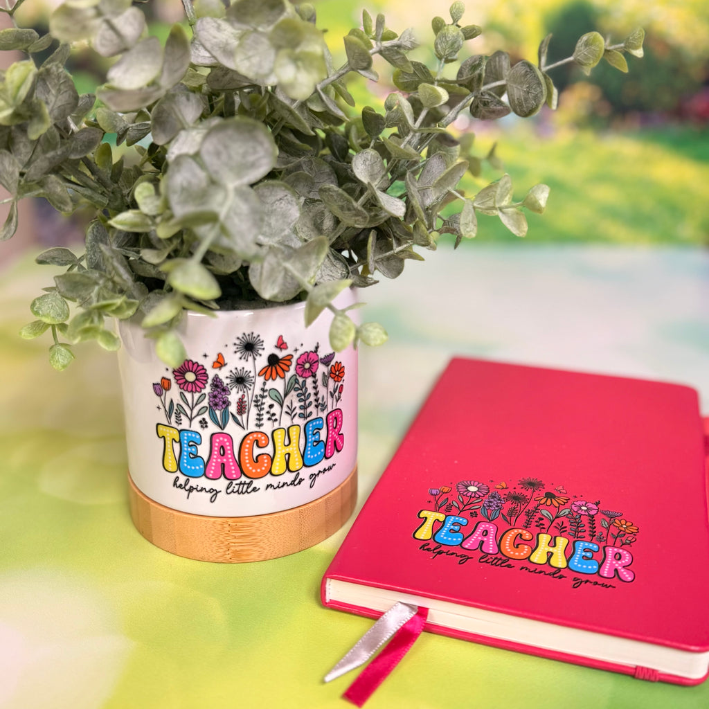 Teacher – Teach. Love. Inspire.” Notebook & Planter Gift Set