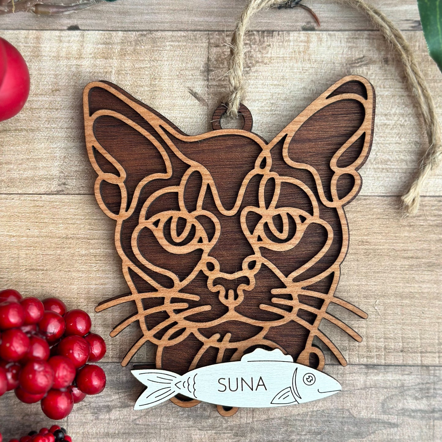 Personalized Cat Breed Ornament - Custom Wood Pet Keepsake