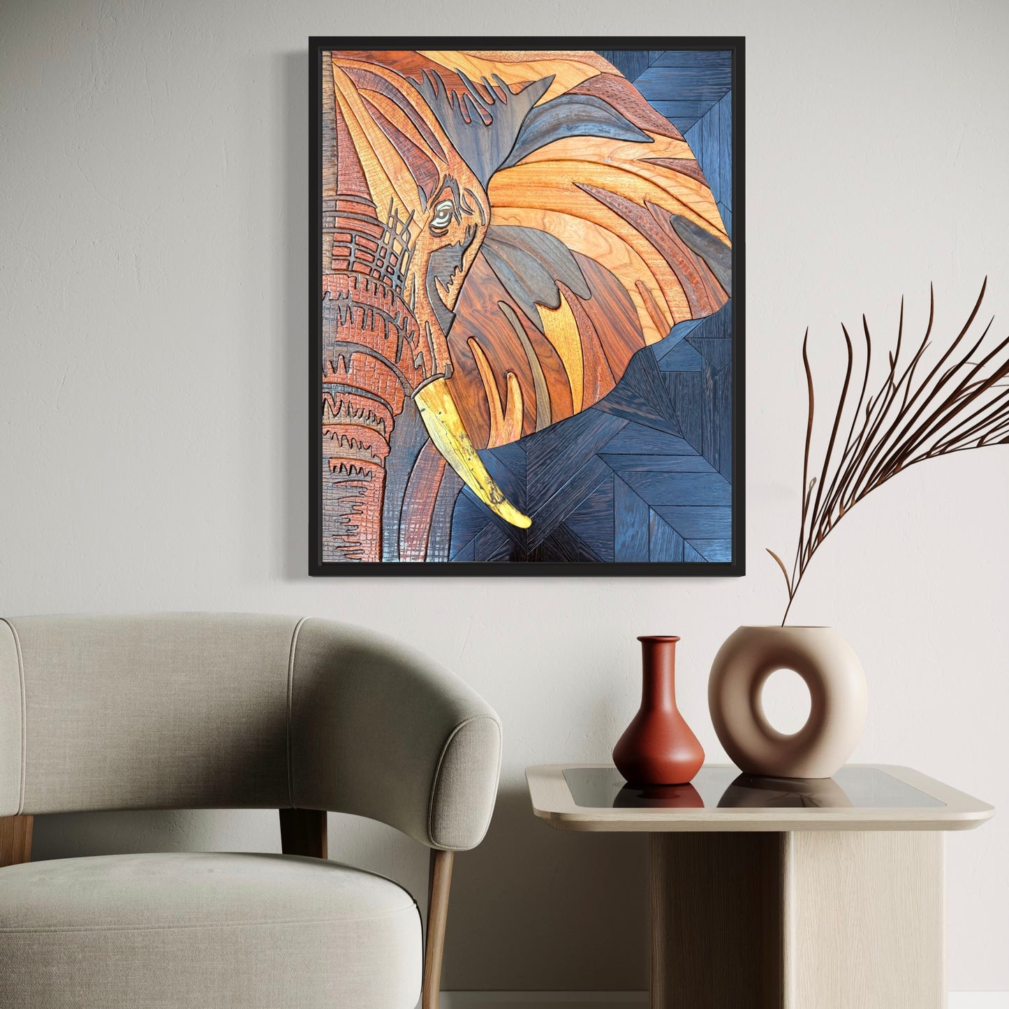 Majestic Elephant Wood Hand-crated Wall Art