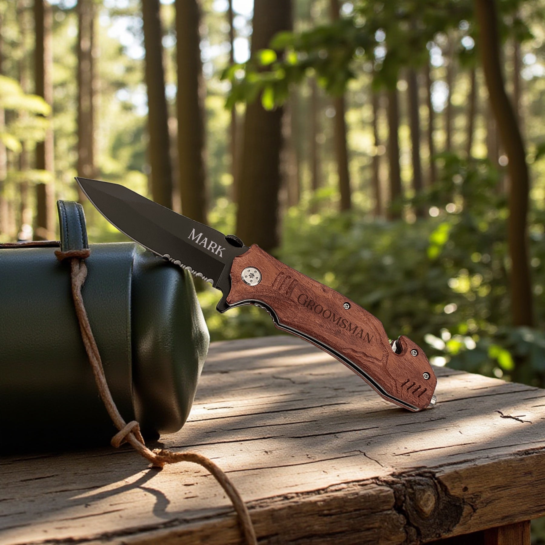 Custom Wood Handle Rescue Knife Bison River - 4.5"