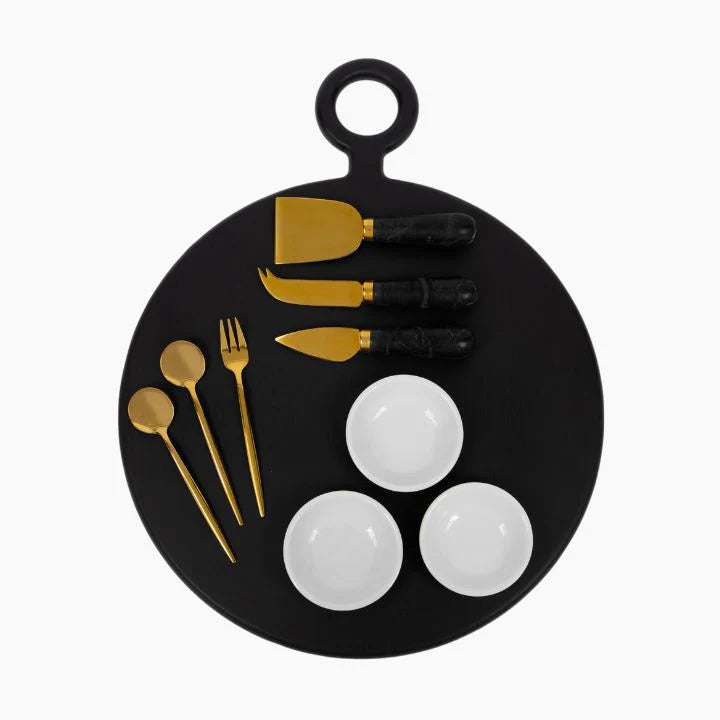 Round Cheese Board with Handle - Black Charcuterie Board