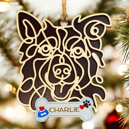 Border Collie wood dog ornament personalized with pet name