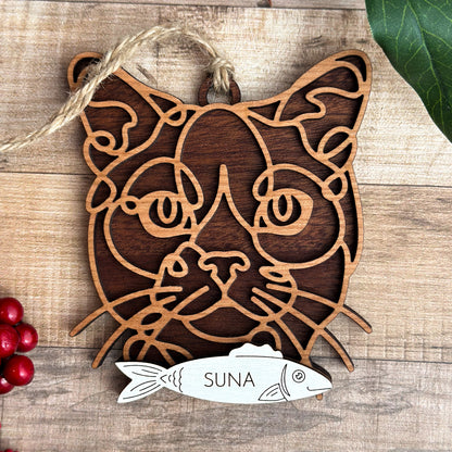 Personalized Cat Breed Ornament - Custom Wood Pet Keepsake