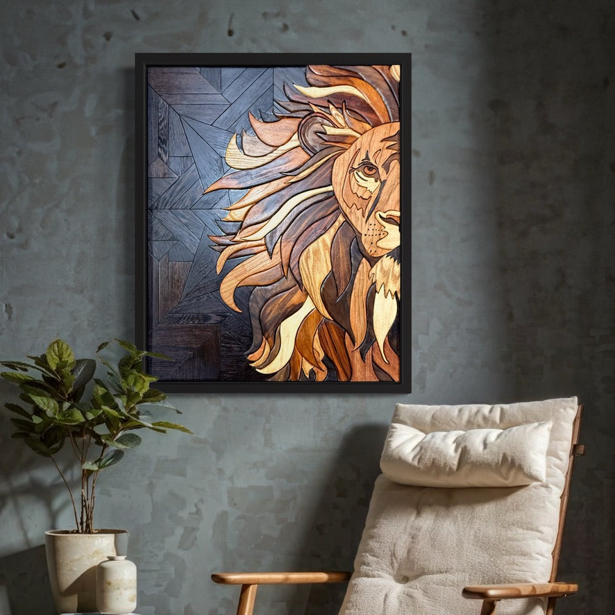 King of the Jungle - Lion Wood Hand-crated Wall Art