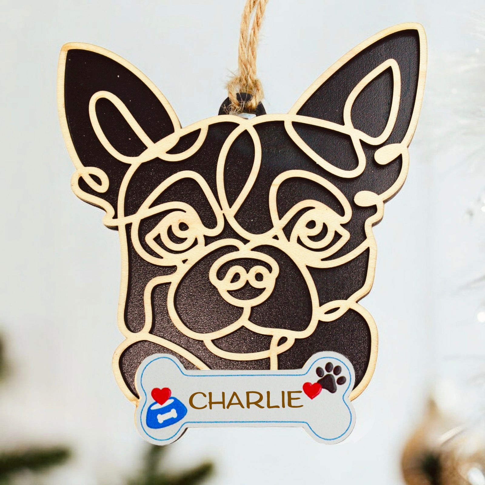Chihuahua wood dog ornament personalized with pet name