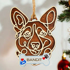 Corgi Wooden dog ornament with line-art design