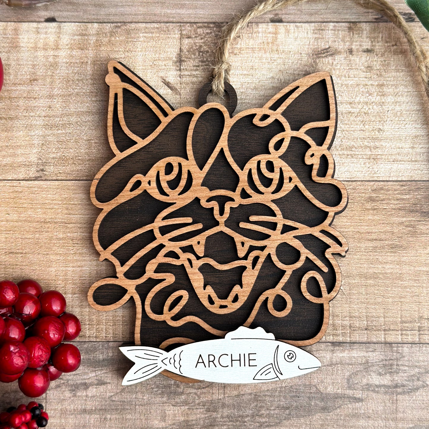 Personalized Cat Breed Ornament - Custom Wood Pet Keepsake
