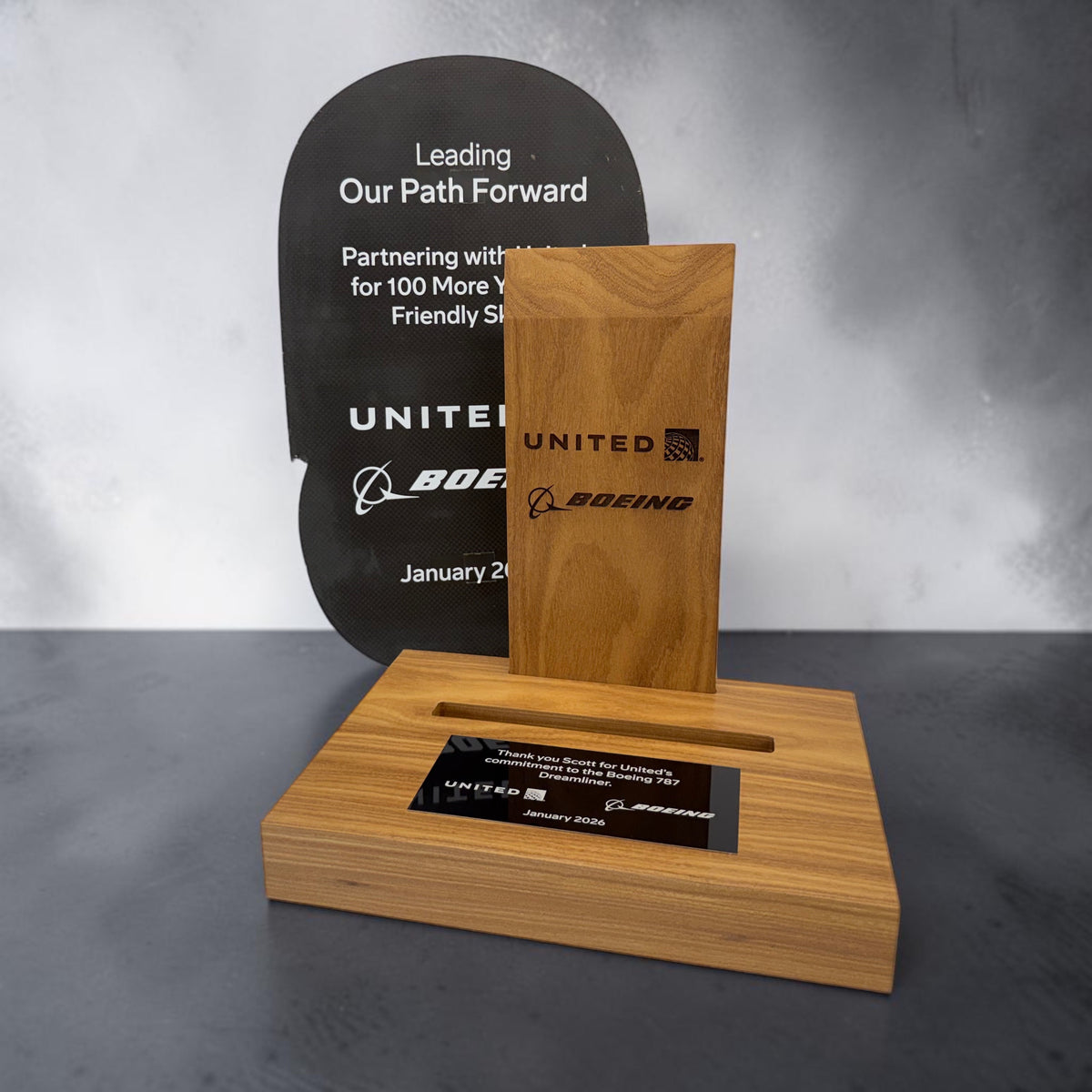 Custom wood presentation award with engraved plaque