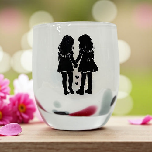 Custom etched Glassybaby with personalized sandblasting and color fill
