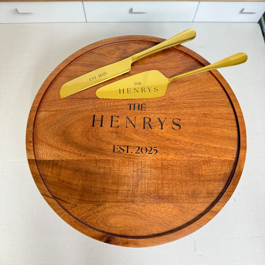 Custom Engraved Wedding Cake Server Set – Gold or Silver Finish