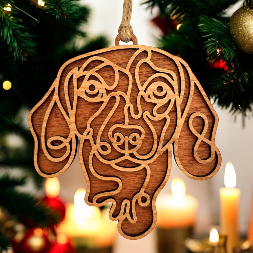 Dachshund Wooden dog ornament with line-art design