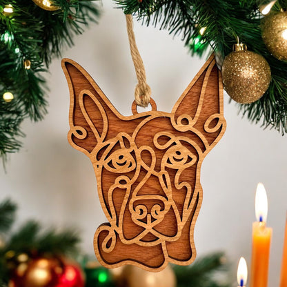 Dobermann Wooden dog ornament with line-art design