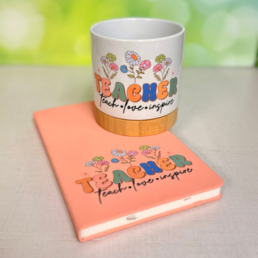 Teacher – Teach. Love. Inspire.” Notebook & Planter Gift Set