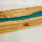 Olive Wood Cutting Board with River of Blue Resin