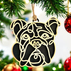 English Bulldog Wooden dog ornament with line-art design