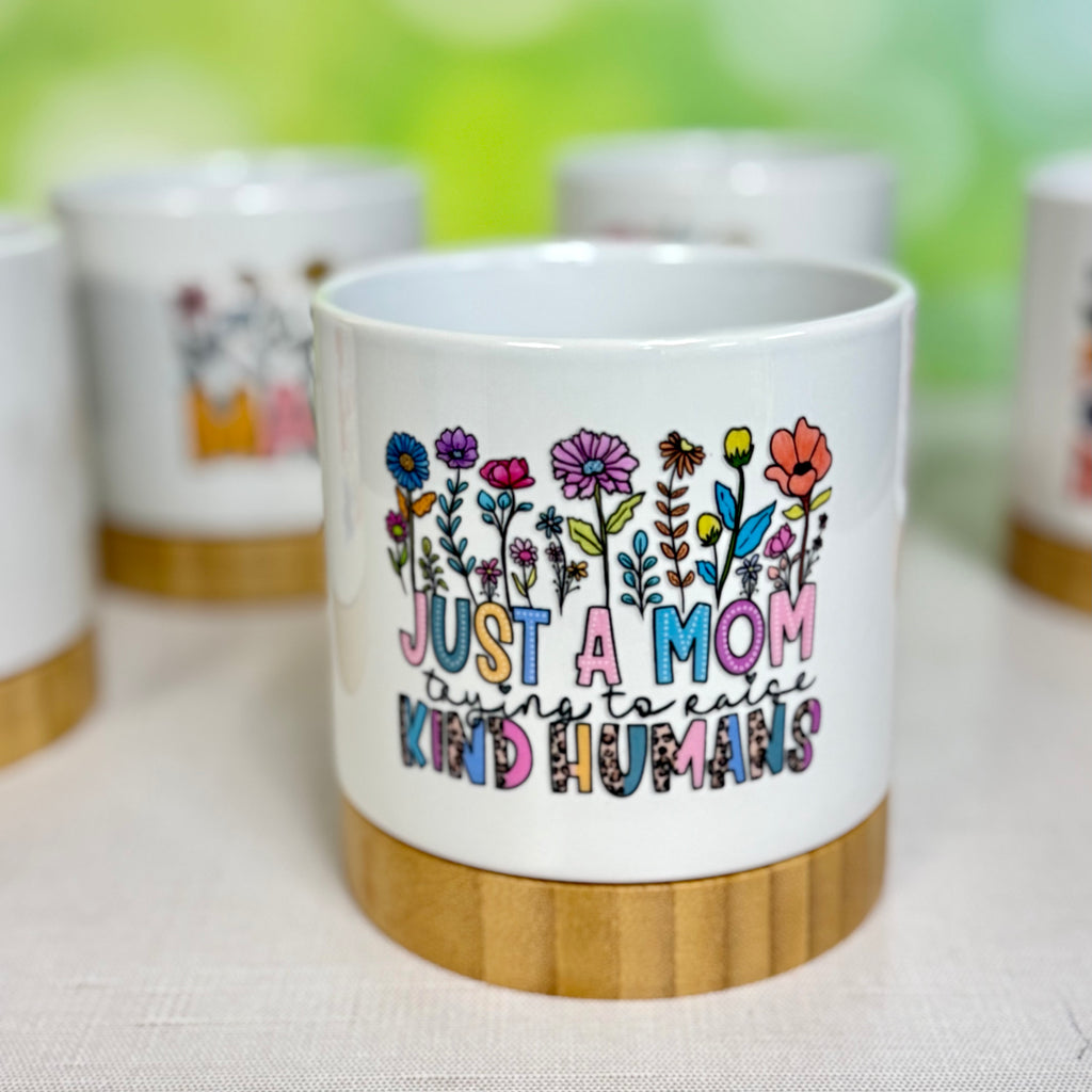 Floral Mom Planters with Bamboo Base – Cute Gifts for Moms