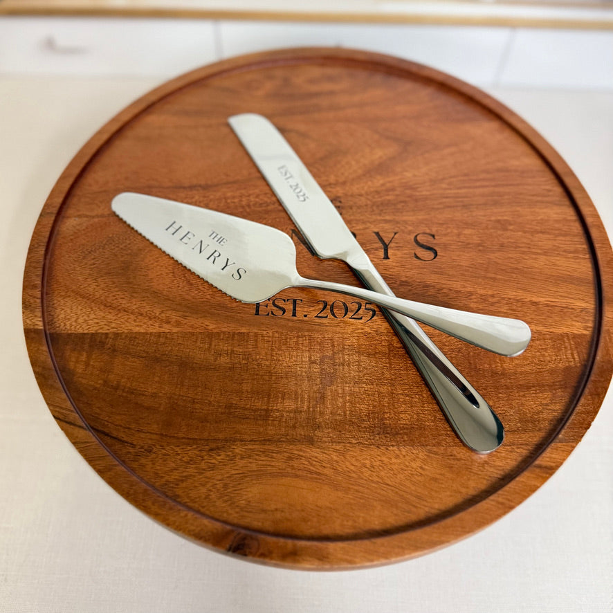Custom Engraved Wedding Cake Server Set – Gold or Silver Finish