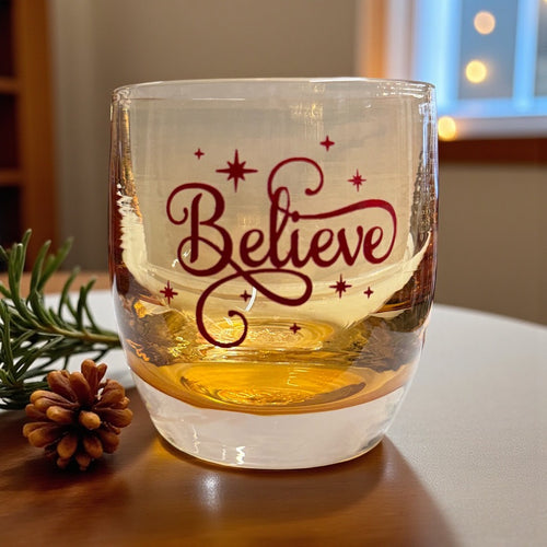 Custom etched Glassybaby with personalized sandblasting and color fill