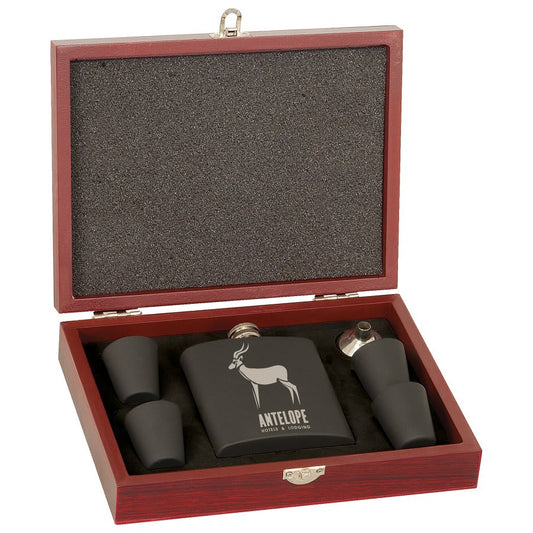 Stainless Steel Flask Set in Wood Box