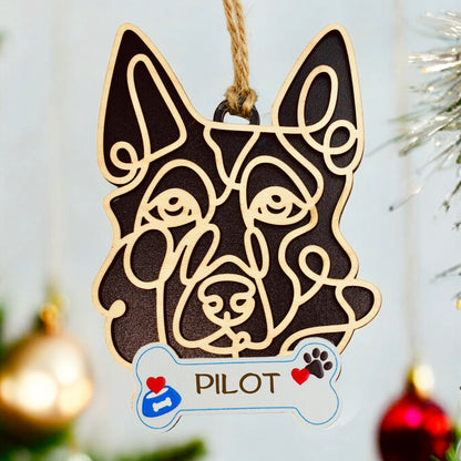German Shepard Wooden dog ornament with line-art design