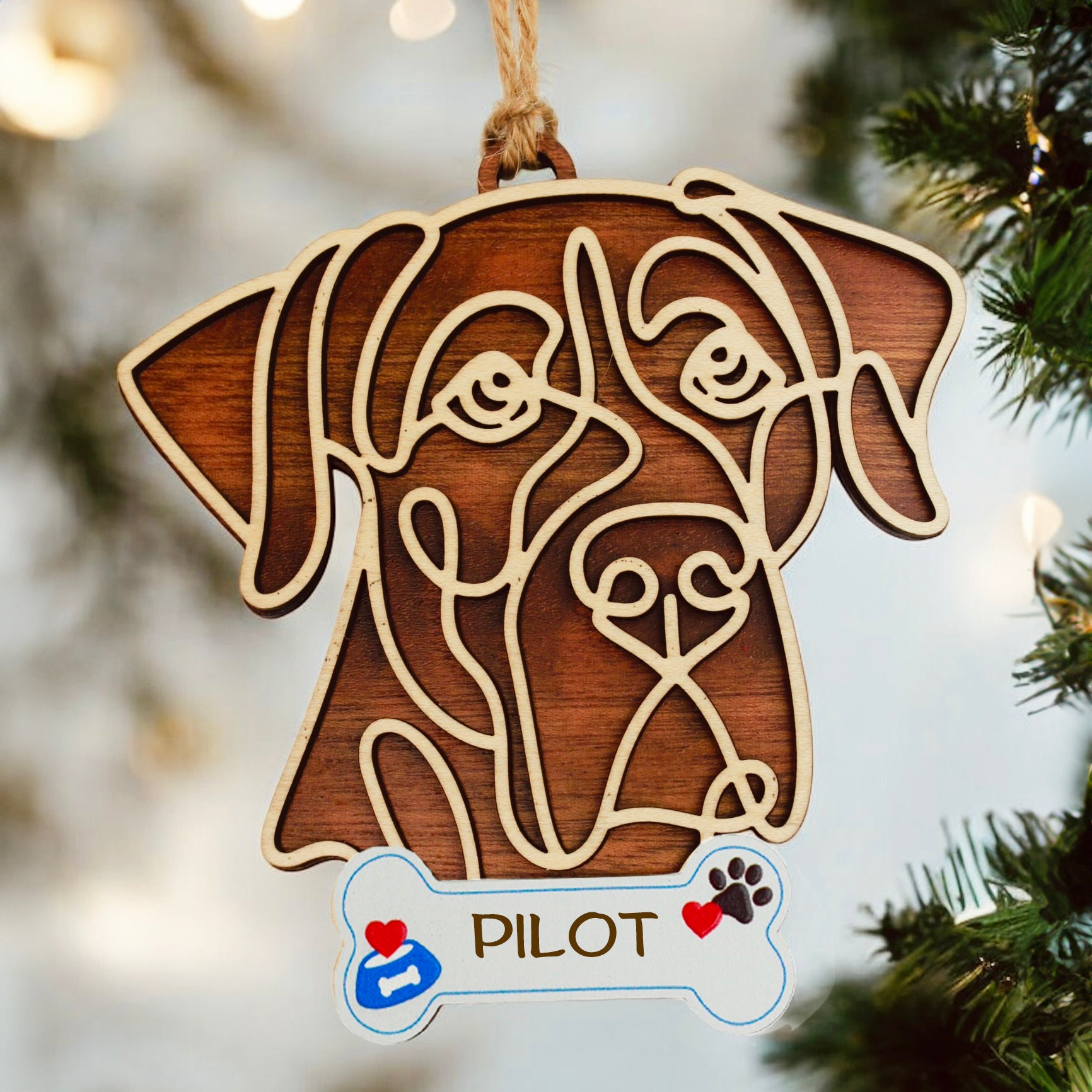 Great Dane Wooden dog ornament with line-art design